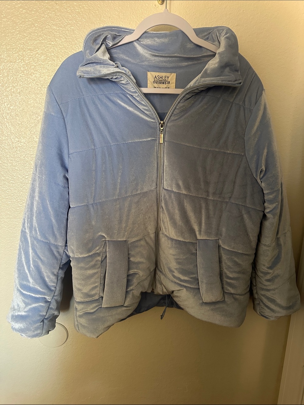 Ashley Outerwear Light Blue Velvet Puffer Jacket